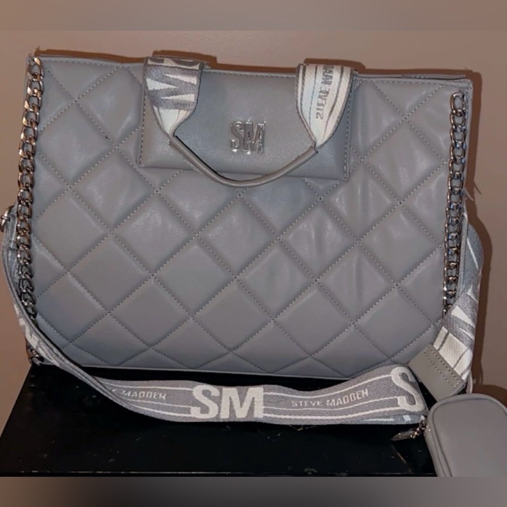 Steve Madden Light Gray Quilted Tote and Crossbody